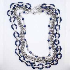 Lia Sophia 3 Strand Blue Silver Chain Necklace